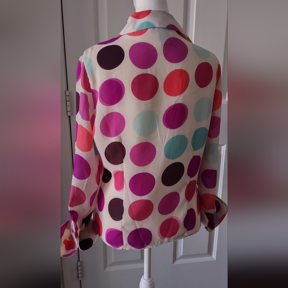 Off White Button Up Blouse with Polka Dots - Picture 3 of 4